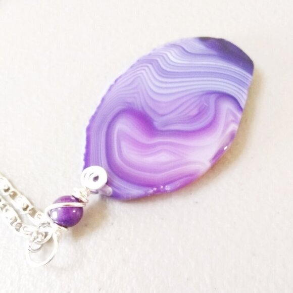 Purple Agate Geode Statement Necklace! Big Bold & Bodacious! Lilac Lavender Plum - Picture 3 of 8